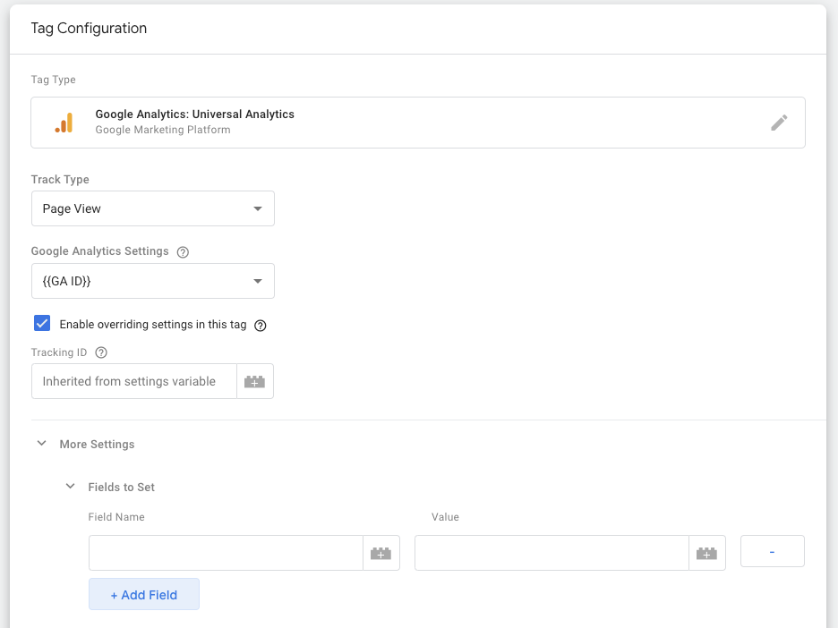 Google Tag Manager Universal Analytics Pageview Tag step 1.