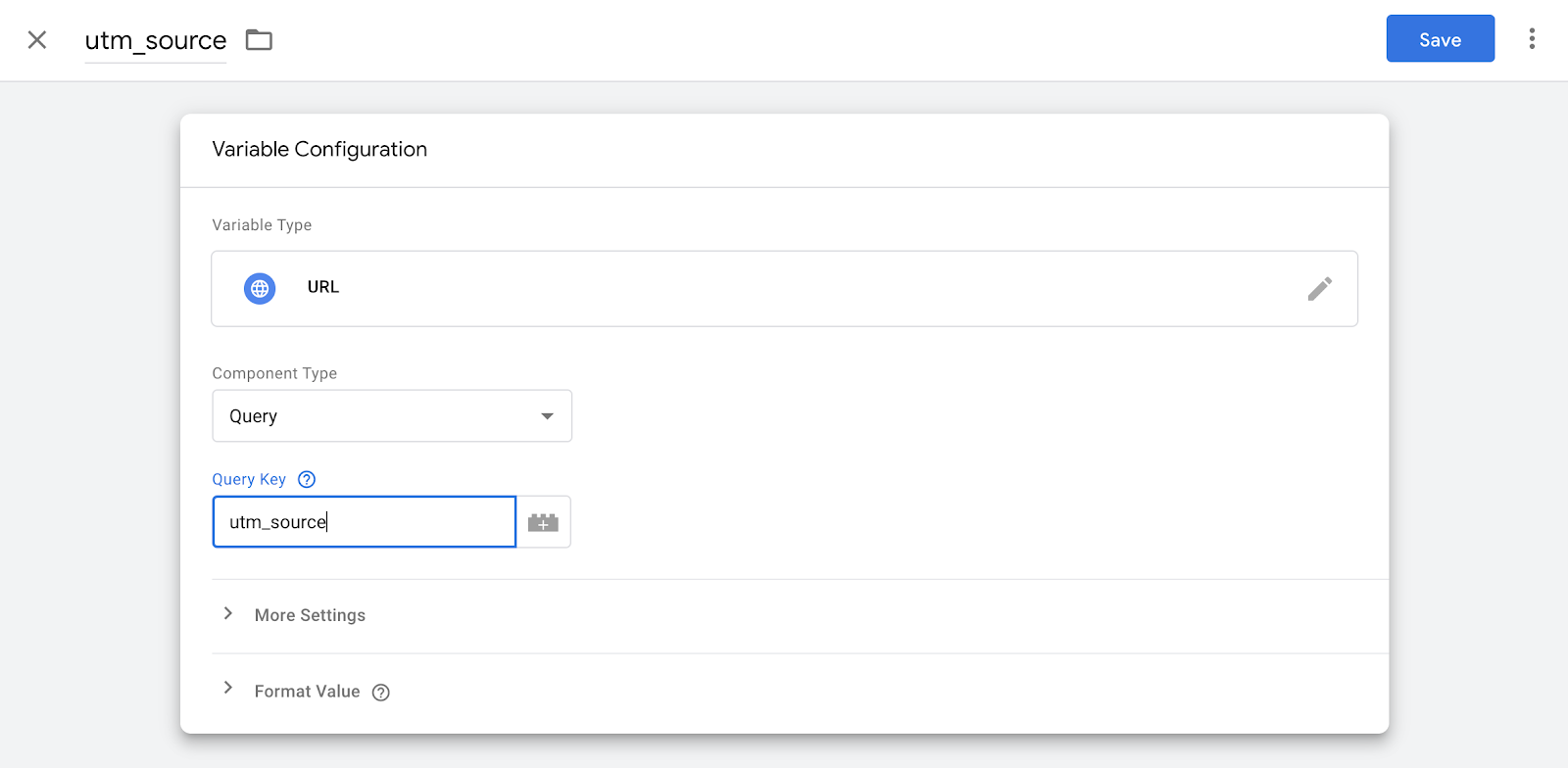 Create your variable in Google Tag Manager by selecting Variable Type, Query, and typing in "utm_source" for the Query Key.