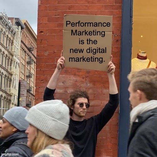 performance marketing guy with sign